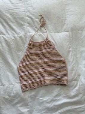 Roxy Crochet Halter Top Size M/LStriped Open Back Bohemian Festival